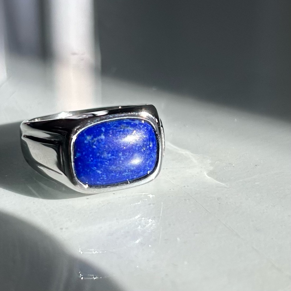 NIB Lapis Lazuli and Steel Rounded Rectangle Ring Men’s Size 10